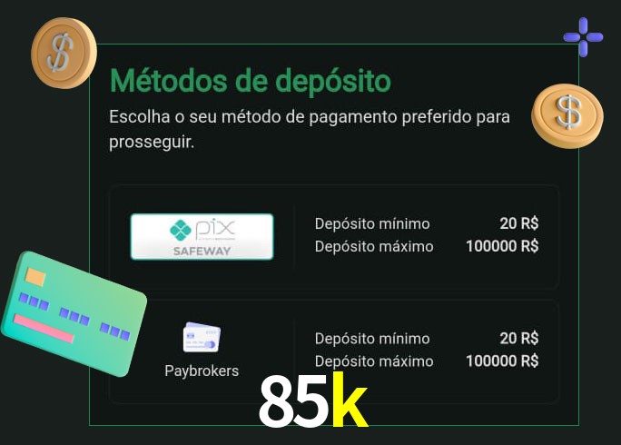 O cassino 85k oferece uma grande variedade de métodos de pagamento